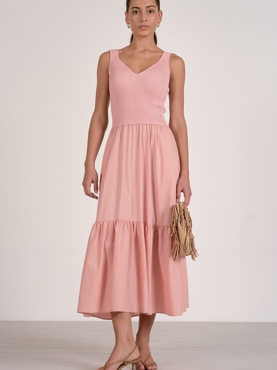 Elan Dresses & Skirts - Elan Blush Ribbed Knit Mixed Media Midi Dress NWT